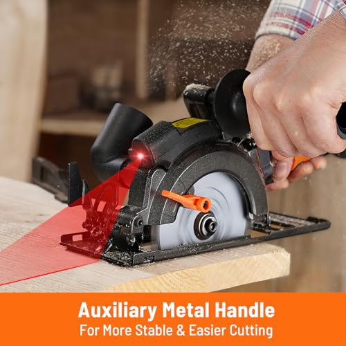 DOVAMAN Circular Saw w/Bag, 5.8A 4-1/2" mini Saw w/Laser & Auxiliary Handle - color: A-orange