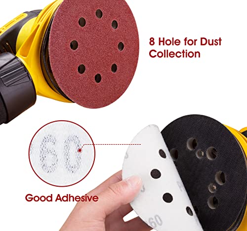 S SATC 5 Inch 8 Hole Hook and Loop Sanding Discs 60 Grit Random Orbit Sandpaper, 150 Pack - style: 150PCS 5 Inch 60 Grit
