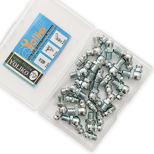 1/4"-28 24Pcs Grease Fitting Assortment Straight 45 90 Degree Grease Zerk Fittings, Galvanized Steel Grease Fittings and grease gun tips for Industrial/Agricultural Machinery Cars Ships ets - size: 1/4"-28 24Pcs