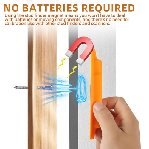 (2-Pack) Calvana Magnetic Stud Finder Wall Scanner, Stud Finder Magnet, Wall Detector Scanner, Compatible with All Drywall Construction, No Batteries Required, Wall-Friendly Construction，Easy to Use - color: Orange, 2pack