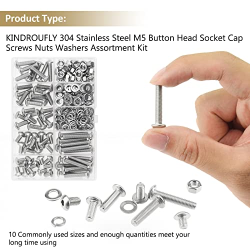 230 Pieces M5 x 8/10 /12/16 /20/25 /30mm Button Head Socket Cap Screws Nuts Washers Assortment Kit, 304 Stainless Steel, Fully Machine Thread - size: M5, style: Button Head