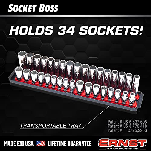 Ernst Manufacturing 8487 Socket Boss, 2 18-Inch Rails featuring Twist-Lock Secure Socket Holder and Drawer Tray, Fits 1/2 Inch Drive Sockets, Green - Made in USA - color: Green, size: 1/2", style: 19-INCH
