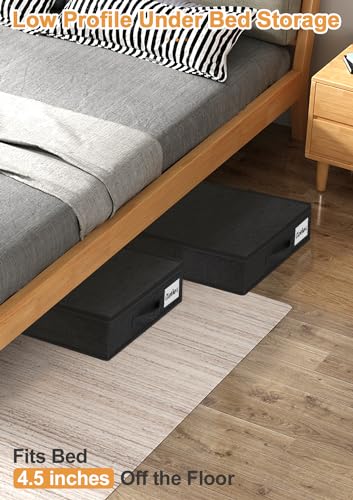 punemi 4.5 in Tall Low Profile Under Bed Storage Containers, 2 Pack, Black - color: Black, size: 2 Pack-4.5 inch Tall-Structured