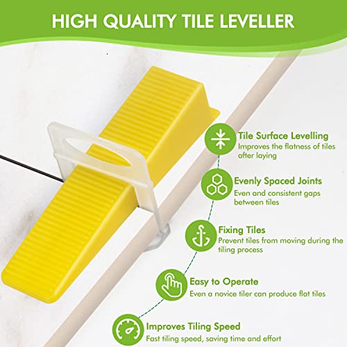 Tile Leveling System 1/16”Kit, 600pcs Tile Leveler Spacers Clips+200pcs Reusable Wedges+1pc Tile Pliers for Wall/Floor Tile Adjustment, Tile Leveler Tool Set for Tile & Stone Installation(1/16"Yellow) - size: 1/16"