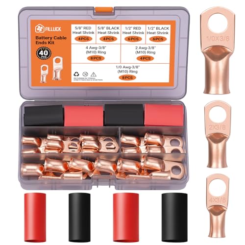40 pcs Battery Cable Ends Kit Copper Lugs AWG 1/0 AWG 4 AWG 2