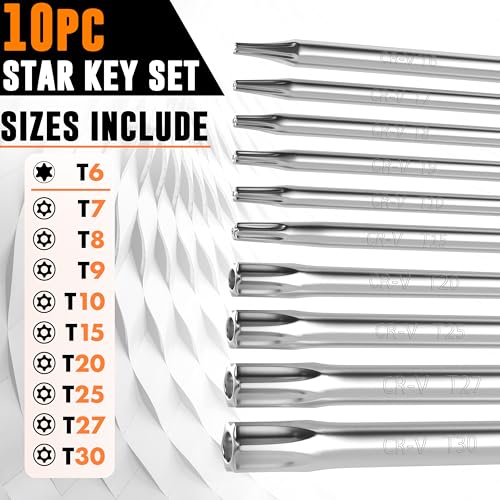 Mutt Tools Security Torx Set 10-Piece Tamper Proof Star Allen Wrench T6-T30