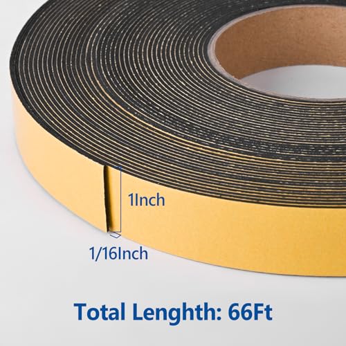 Self Adhesive Foam Tape Weatherstrip 1in x 1/16in x 66Ft High Density Foam Insulation Strips Foam Seal Weather Stripping with Strong Adhesive for Door and Window Sound Isolation Soundproofing - size: 1in x 1/16in x 66Ft