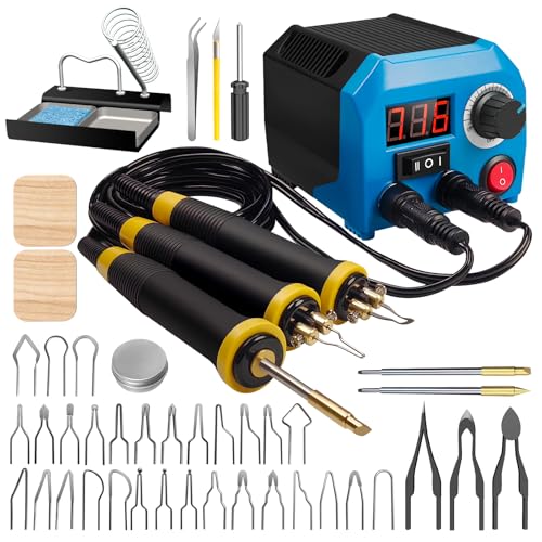 FIRElood LH55-Z2-NS3 wood burning pen Wood Burning Tool Pen 200~750℃, Wood Burning kit with Digital Thermometer,3 pyrographic Wood Burning pens, 3 solid copper pen tips, 33 Wood Burning Pen Tips