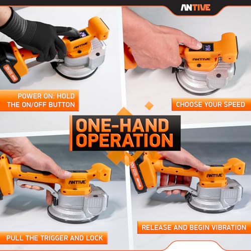 Tile Vibration Tool ProSet, Tile Vibrator and 8" Cup, 2 Batteries 9 Speeds | For 8-48" Tiles | 110 lb Vibrating tool, 330 lb Vacuum Cup Hold, Digital Display with 9 Speeds, 2 batteries, and Hard Cases - color: Orange Light