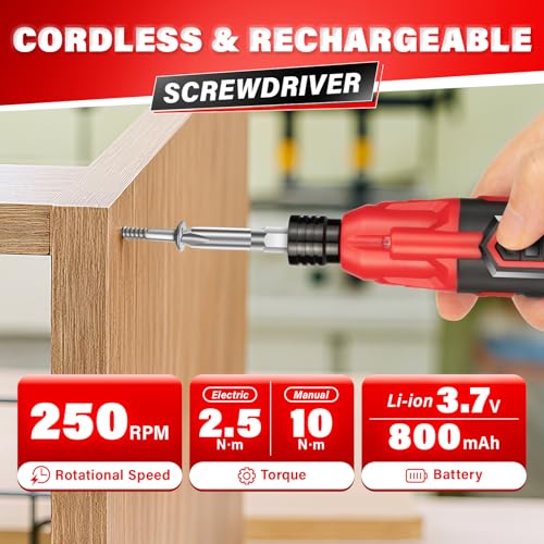 DIYSELF Electric Screwdriver, Cordless Power Screwdriver Set, 28-Piece, Red - color: Red
