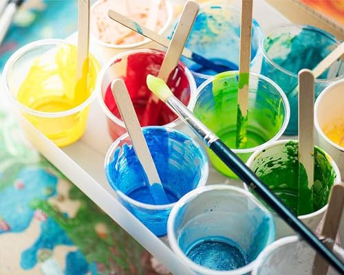 100 Pack 1oz/30ml Plastic Graduated Cups | Transparent Scale Cups with 50 Pack Wooden Stirring Sticks for Mixing Paint, Epoxy, Resin