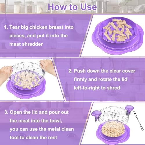 Chicken Shredder Tool Twist Large Meat Shredder with Brush&Fork, Purple - color: Purple