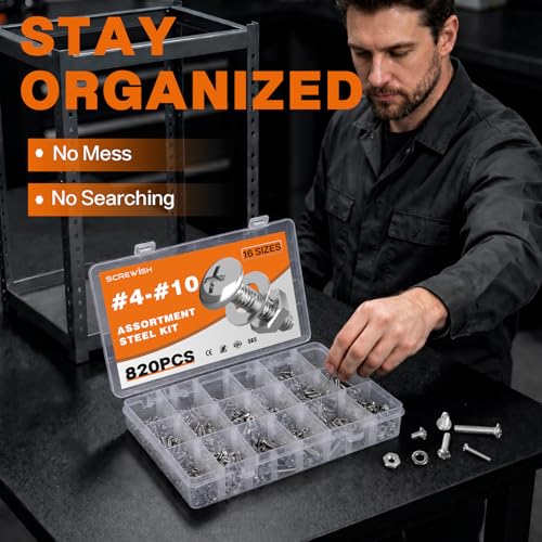 820PCS #4-40#6-32#8-32#10-24 Phillips Pan Head Screw Kit - size: #4#6#8#10