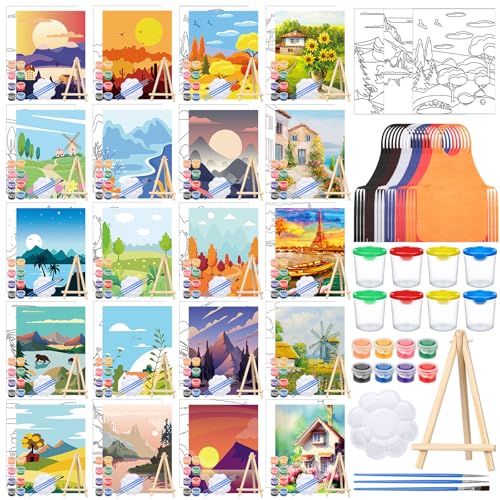 Sherr 140 Pcs 20 Set Pre Drawn Canvas Painting Kit, Sceneries - style: Sceneries