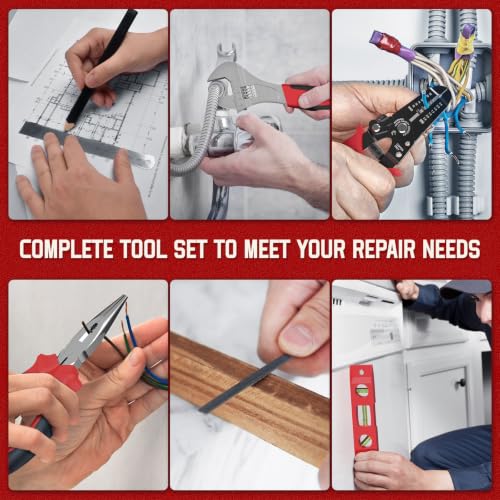 Sundpey 379 Pcs Portable Complete Home and Auto Tool Kit with Drawer Red - color: Red