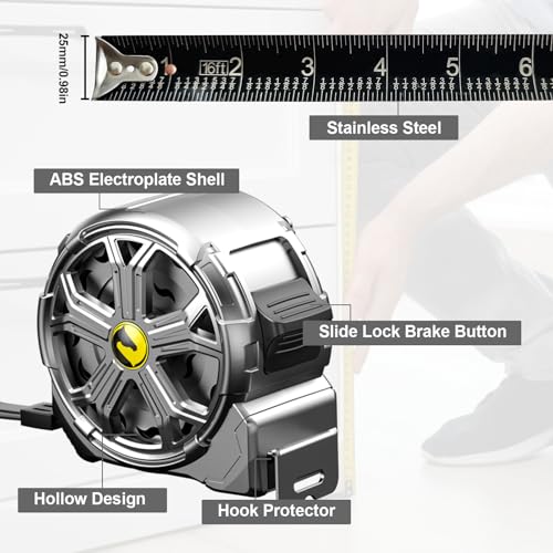 16ft Stainless Steel Tape Measure, Waterproof & Rustproof for Construction | Waterproof Tape Measure with Hollow Design and Laser Engraving Blade for Carpenters, Builders & DIY Projects(16') - color: 16'