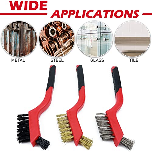 TAKAVU Small Wire Brush Set, 3-Pcs Stainless Steel, Brass & Nylon Bristles