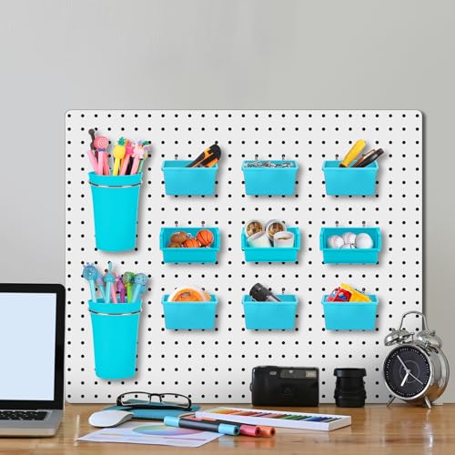 Yookeer 20 Pcs Pegboard Bins and Cups Accessories with Hooks, Blue - color: Blue