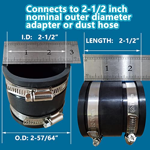 2 PCS 2.5 IN Dust Control Flex Hose Cuff 70148 Connector Ports Fit for 2-1/2” Dust Collection Hose with 4 Stainless Steel Clamps