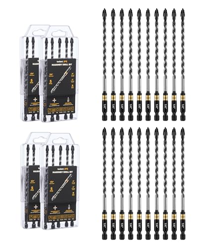 toolant 1/4" Serrated Eccentric Masonry Drill Bits, 20-Piece Set - size: 1/4"(20pcs)