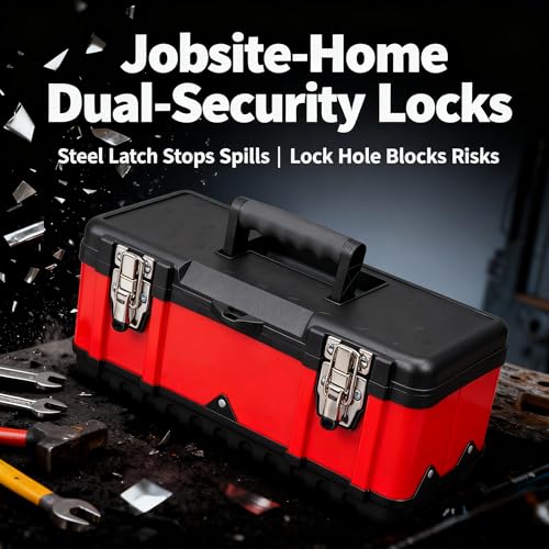 Jack Boss Tool Box 15.5 Inch Small Portable Tool Organizer Box with Built-in Short Non-slip Handle Car Box with Removable tray - size: 15.5Inch