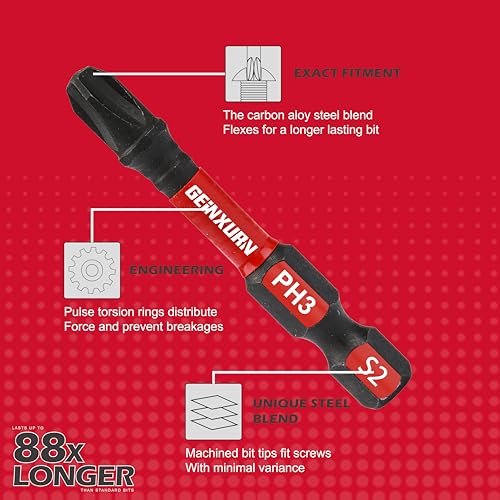 GEINXURN Anti-Slip Hex Impact Tough Magnetic Screwdriver Bits Set 2 in. PH1/PH2/PH3 Insert Driver Bits,40Pack 1/4 Inch Hex Shank Phillips Cross Screwdriver Bits Set with 1Pcs Impact Bit Holder - size: 41pcs-2“
