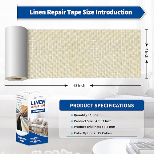 KING MOUNTAIN Linen Repair Patches, Self-Adhesive Fabric Patches, 4 X 63 inch Extra Size, Multi Color, Can be Used fo Sofa Repair (Beige 1.0) - color: Beige 1.0, size: 4" Wx 63"L