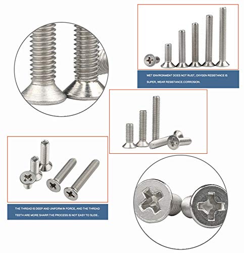300Pcs Metric M2.5 Stainless Steel Phillips Countersunk/Flat Head Machine Screws Nuts Assortment Kit- M2.5X 4mm/ 6mm/ 8mm/ 10mm/ 12mm/ 14mm/ 16mm/ 18mm/ 20mm - size: M2.5