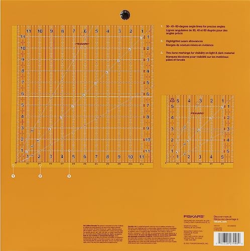 Fiskars 2-Piece Square Sewing Ruler Set, 6.5" x 6.5" and 12.5" x 12.5" - size: 6.5" Sq & 12.5" Sq