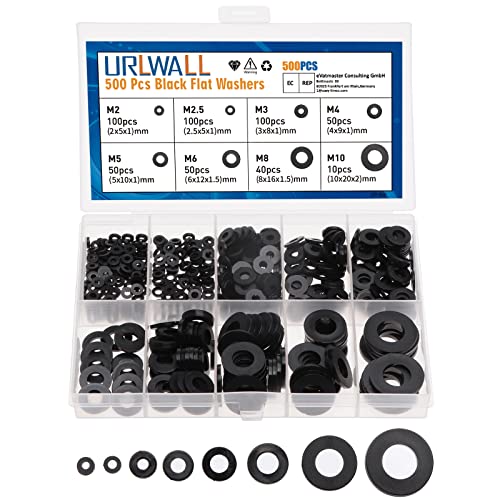 500Pcs Nylon Flat Washer Assortment Set, Washers Metric Sealing Spacer Gasket Ring Washers Set, 8 Sizes - M2, M2.5, M3, M4, M5, M6, M8, M10 (Black) - size: 500black