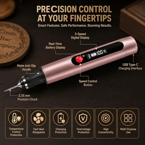 Engraving Pen,Lightweight Kit,35 Bits,3 Speed,Beginner-friendly Craft Tool - color: Pink