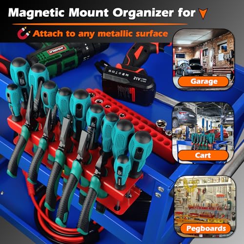 ULIBERMAGNET Magnetic Screwdriver Holder,Heavy Duty Pliers Metal Organizer Rack,Wall Mount Garage Organizer for Screwdriver, Plier, Shears,Tools Holder Rack for Garage,Tool Cart,Pegboards,Workbench - style: Red Magnetic Screwdriver Rack