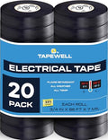 TAPEWELL Black Electric Tape, Professional Grade 3/4 inch x 66ft, PVC Electrical Insulating Tape for All Weather, U/L Approved, Waterproof, Home Improvement Electrical Equipment, Pack of 20 - size: Pack of 20