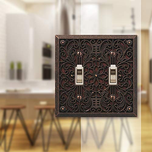 Amerelle 65TTDB Filigree Wallplate, 2 Toggle, Cast Metal, Aged Bronze, 1-Pack
