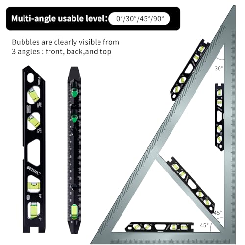 BETHEL 9 Inch Magnetic Torpedo Level with 4 Bubble Vials, V-Groove & Magnetic Rails, Black Aluminum Alloy Construction - color: Black 9in