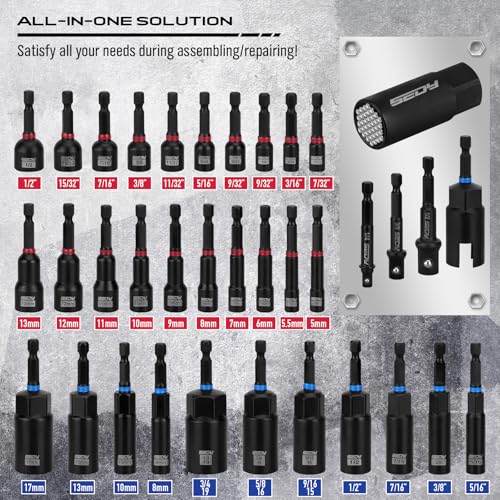 80-Piece Premium Magnetic Impact Nut Driver Set Metric & SAE with Socket Adapters, Bit Holder, Wing Nut Driver, Universal Sockets, Quick Release Extension, Power Bits - style: Multi-Use Kit
