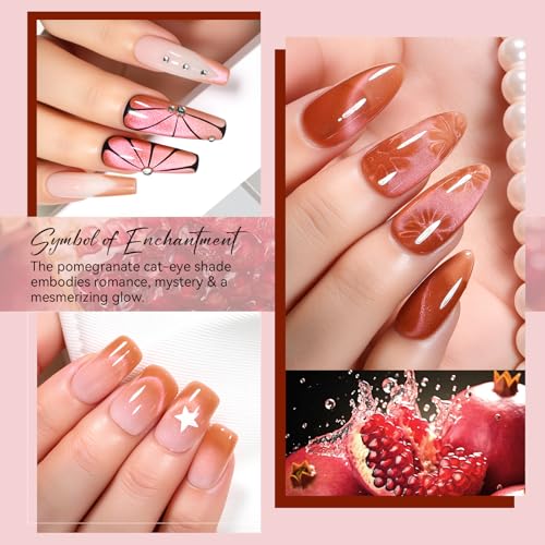 Makartt Cat Eye Gel Nail Polish - 10ml Romantic Holographic Fruit Gel Nail Polish with Magnet Stick, Glitter, UV/LED Curing Salon Home DIY Manicure - Pomegranate - color: Pomegranate