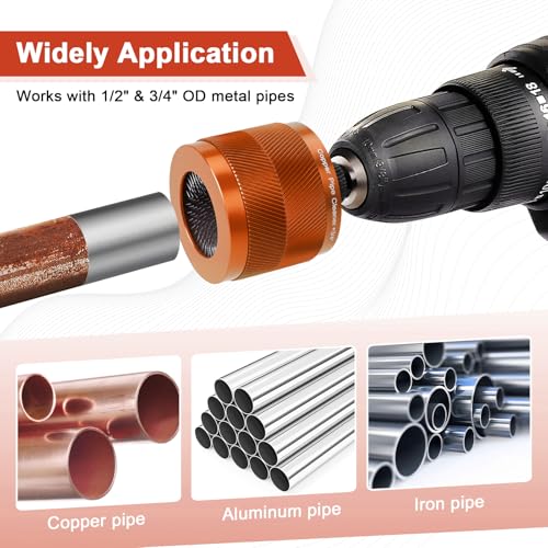 1/2" & 3/4" Copper Pipe Cleaner Set for Drill, with 1/4" Hex Shank & 6 Brush Blades & 2 Pipe Cleaning Brush, Plumbing Tools for Removing Rust, Stains & Paint from Copper & Metal Pipes, Orange - color: Orange