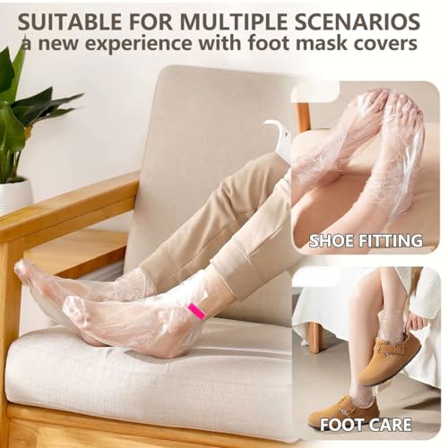 400 Pcs Disposable Moisturizing Foot Covers, Ribbed Anti-Slip Design with Stickers for Secure Fit, Plastic Foot Bags for Moisturizing, Hydration, Home Use, Spa, Pedicure, Trial Shoe, Paraffin Wax Bags
