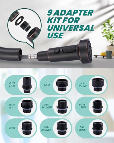 ARCORA Pull Down Kitchen Faucet Head Replacement with 13 Adapters, 3 Modes - color: Oil Rubbed Bronze