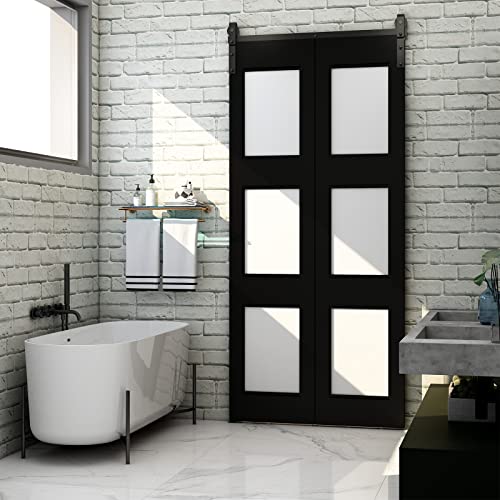 40" Bi-Folding Sliding Barn Door Hardware Track Kit,Smoothly&Quietly,Side Mounted Black Roller,Easy Install,Door Not Included [Fit Double 18" Bifold Doors] - size: 40" for 2 Doors