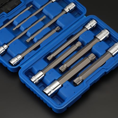 Mayouko 6" Extra Long XZN Triple Square Spline Bit Socket Set, 4mm to 18mm, 10-Piece, 3/8" & 1/2" Drive - style: XZN