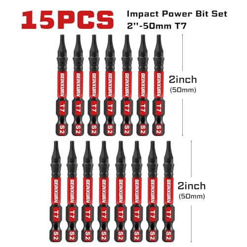 Geinxurn 15 Pieces T7 Impact Tough Magnetic Screwdriver Bit Set, 2 In. #7 Torx Head power Bit Set, S2 Alloy Steel T7 Star Bit - size: 2"-15PCS, style: T7