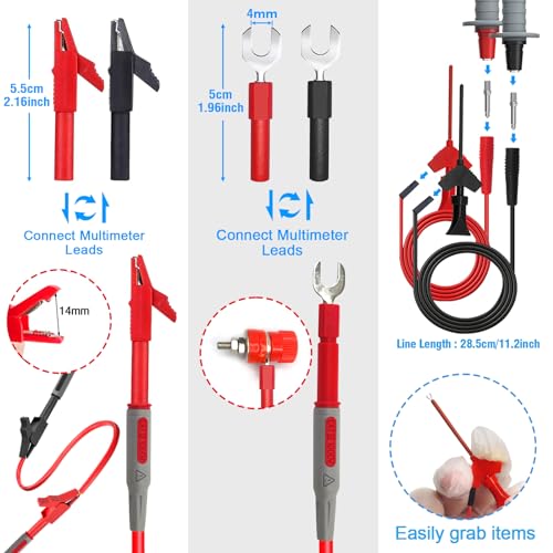 Multimeter Test Leads Kit,25PCS Current Probes with Replaceable Alligator Clips,Precision Sharp Probe,Test Hook,Test Tweezer,Wire Piercing Test Probe for Digital Electrical Multimeter Testing - color: Test Kit-3