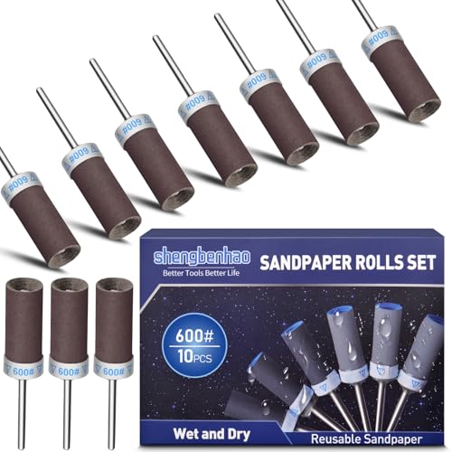 10Pcs 600 Grit Sanding Drums Sandpaper Sticks Set for Dremel Rotary Tool with 1/8" Shank, Sanding Bits Kit Rotary Tool Accessories for Metal Rust Removal/Stone Grinding/Jade Polishing (600 Grit) - style: 600 Grit