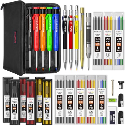 Nicpro 31 Pack Carpenter Pencil Set with Sharpener, Canvas Case - size: 1 Count (Pack of 31)