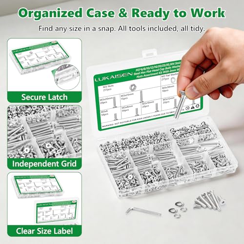 652 Pcs M3 Flat Head Screws Nuts Washers Wrench Kit, 304 SS - size: SS M3 652pcs 1