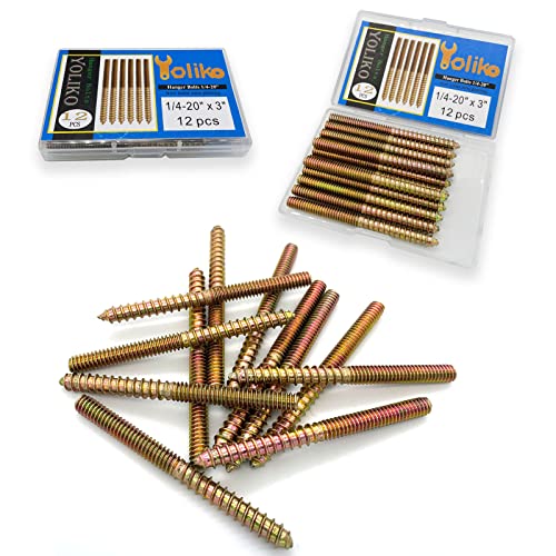 12 Pack 1/4-20 x3 Inch Hanger Bolts 1/4-20" Double Headed Bolts 1/4 Wood Dowel Screw Self-Tapping Screw Hanger Bolts for Furniture Double Head Threaded Rods Bolt 76.2mm Length - size: 1/4-20"x3"-12PCS