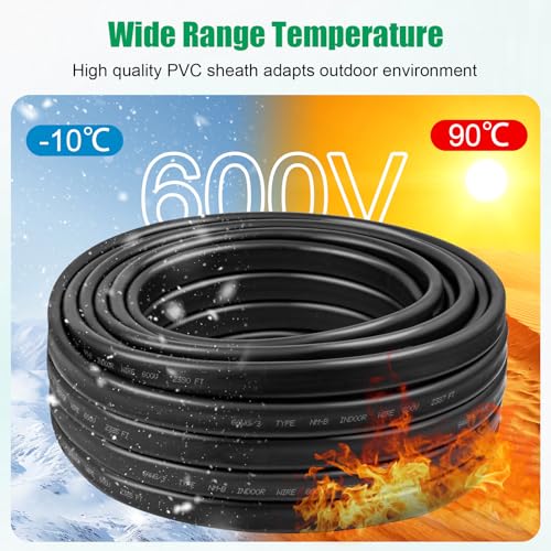 6/3 Wire with Ground - 10FT NM-B 6 Gauge Non-Metallic Sheathed Cable 100% Pure Copper 6 AWG 3 Conductor Residential Indoor Wire for Outlets, Switches, Other Loads and Lighting Wiring Projects etc. - size: 10FT, style: 6AWG/3