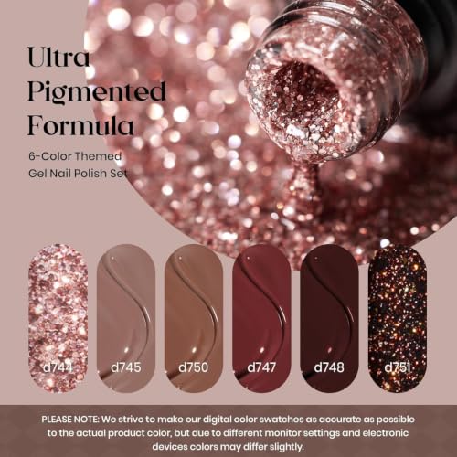 Beetles Fall Gel Nail Polish Set, Academia Aesthetic Nude Brown Glitter Gel - color: A - Nude Brown Burgundy Gold Black | Academia Aesthetic